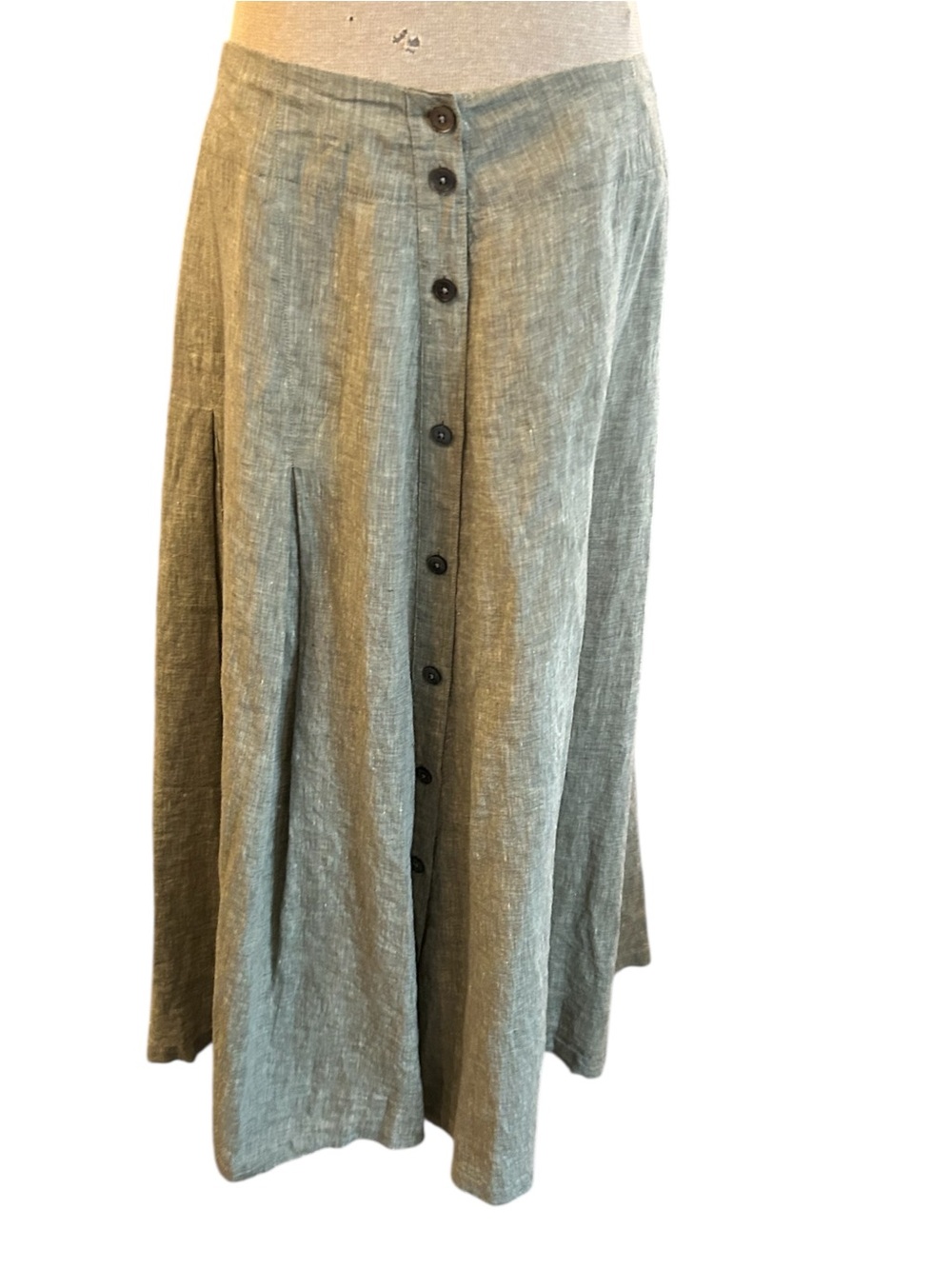 Poetry Sage Green Maxi Button Linen Skirt light weight perfect for summer